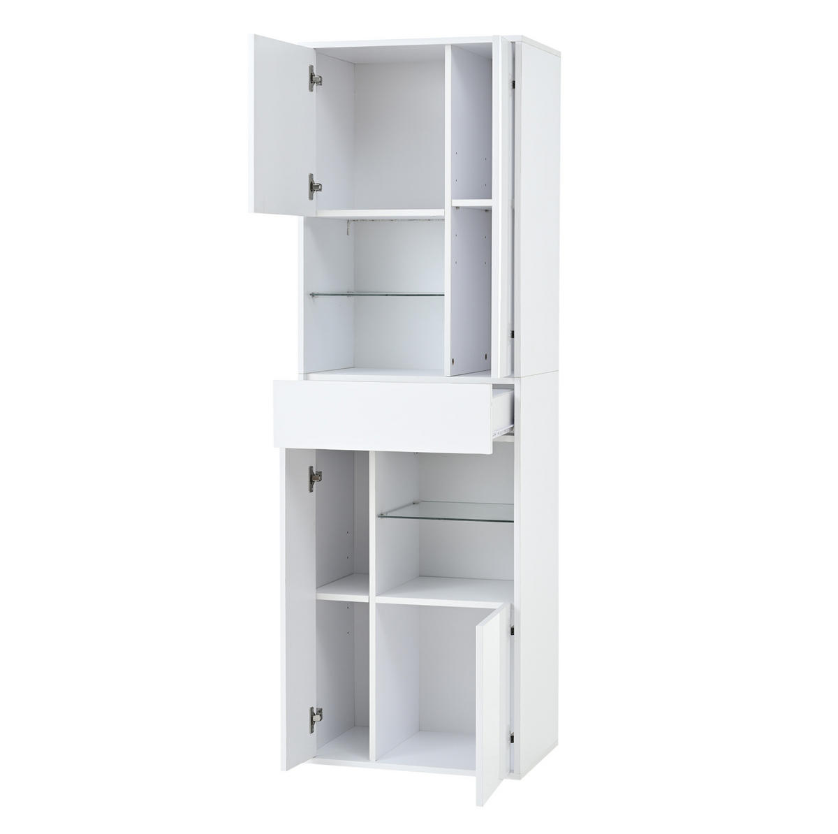 VITRINE 55/38/170 cm in Weiß mit LED-Beleuchtung und Hochglanzfront - Weiß, Holzwerkstoff (55/170/38cm) - Flora Grace