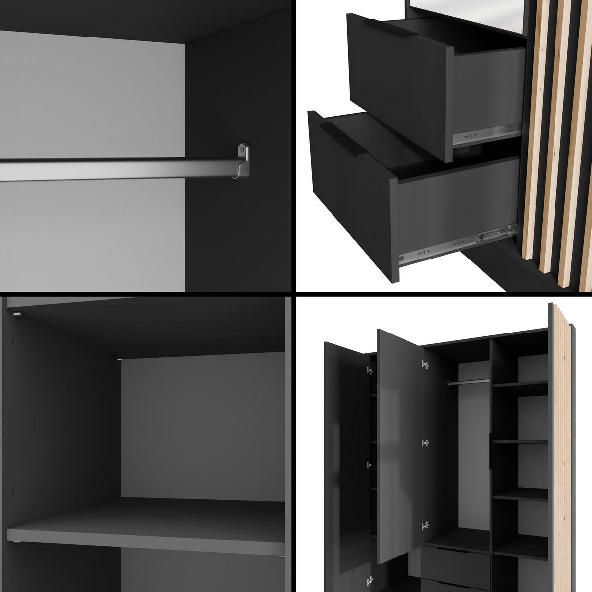 KLEIDERSCHRANK NELIA - 150 cm - Graphitfarben/Eiche Artisan, Holzwerkstoff (150/200/51cm) - ALTDECOR