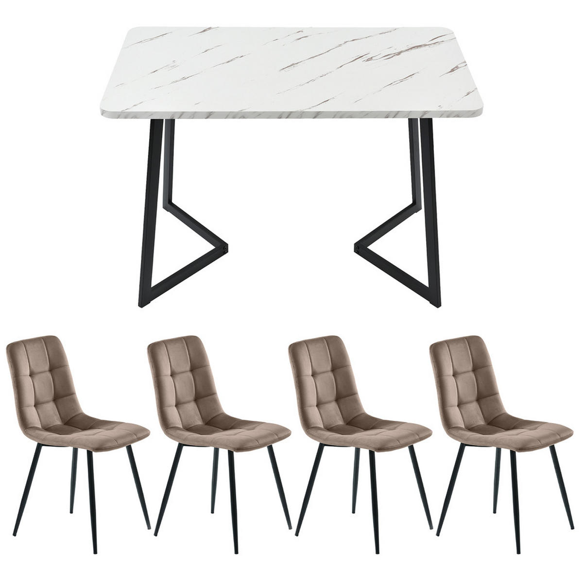TISCHGRUPPE 5-tlg Essgruppe Esstisch mit 4 Stühlen 117x68cm - Braun, Metall (74/10/130cm) - Raelunyi