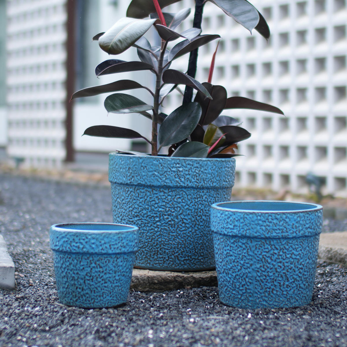 KERAMIKBLUMENTÖPFE, 3-teilig, 38,1/30,5/22,9cm, körnige Glasur, blau - Blau, Keramik (38.1/33/38.1cm) - Vallsero