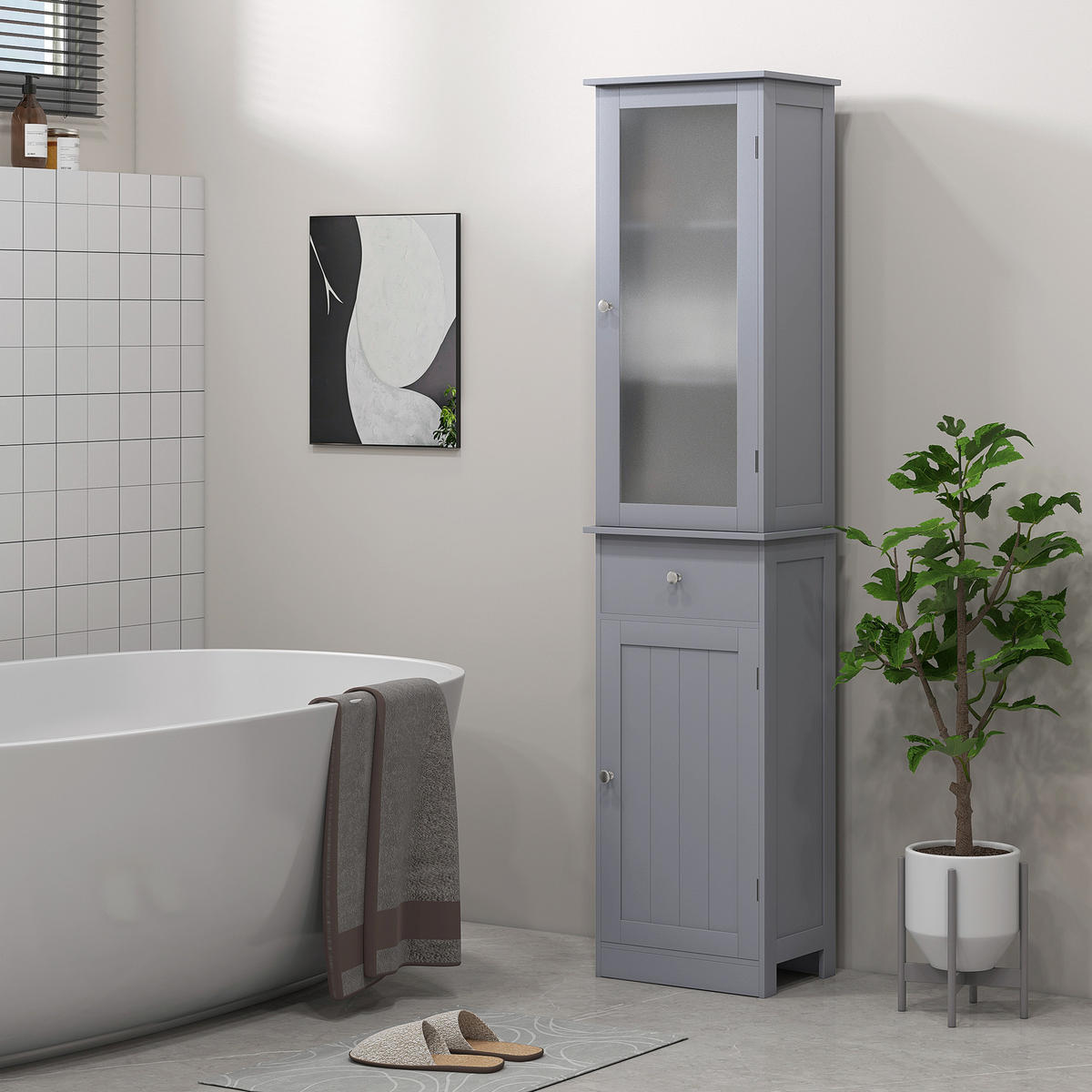 HOCHSCHRANK DE-12531 mit Acrylglastür und Schublade Grau - Grau, Holzwerkstoff (27/171.5/40cm) - ComfortXL