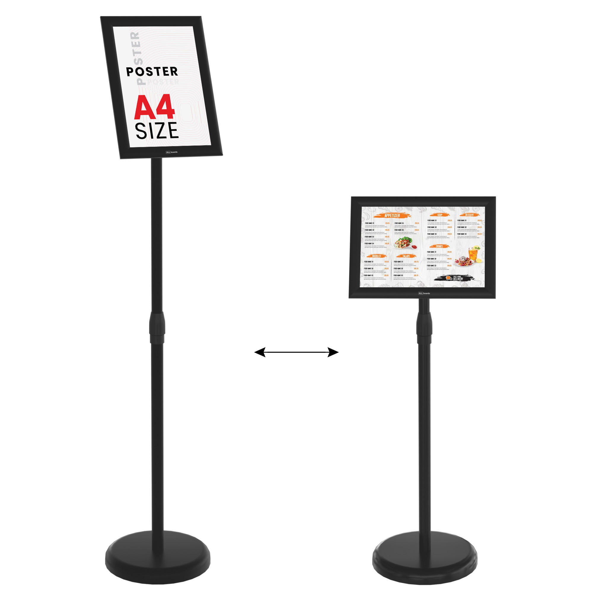 INFORMATIONSSTÄNDER A4, mit schwarzem Aluminiumrahmen - Schwarz, Metall (24/24/108cm) - ALLboards