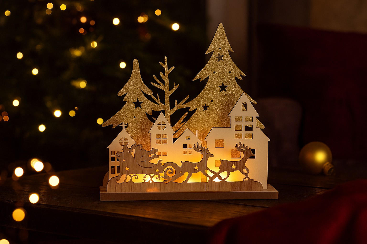 LED-TISCHLAMPE Weihnachten 20 cm - Hellbraun, Holz (19/4.5/20cm) - Home Styling Collection