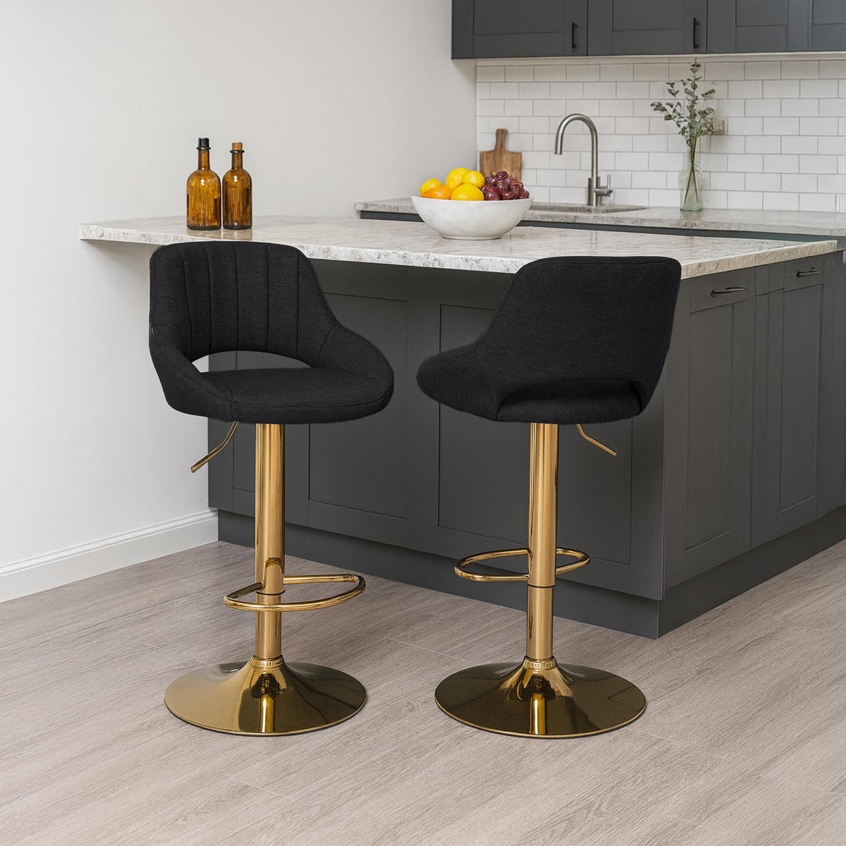 BARHOCKER Stoff Schwarz - Goldfarben/Schwarz, Textil/Metall (47/85/48cm) - CLP
