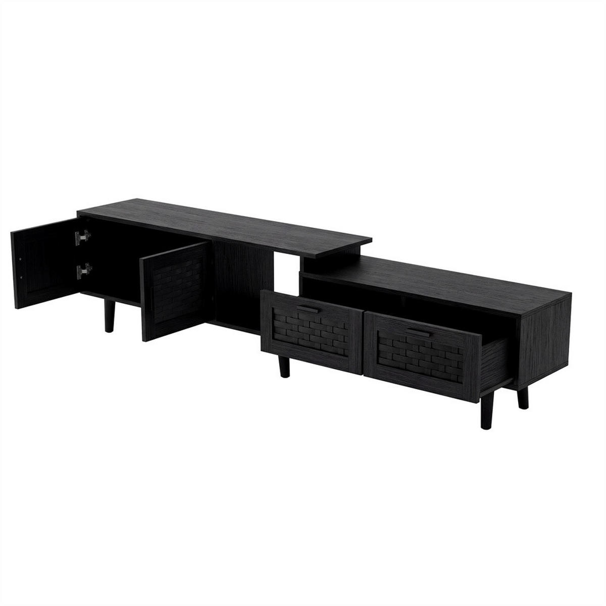 TV-LOWBOARD ausziehbar 146-180 cm mit 2 Türen und 2 Schubladen - mit Massivholzbeinen - Schwarz - Schwarz, Holzwerkstoff (29.8/44/180cm) - DELFA