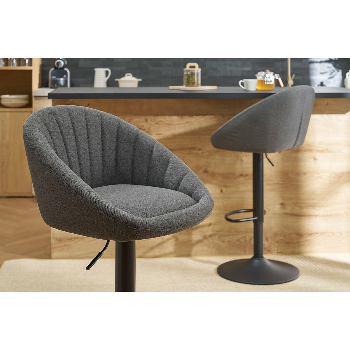 BARHOCKER Verstellbar Anthrazitgrau 2er-Set SHERU - Dunkelgrau, Textil (50/108.5/51cm) - Miliboo