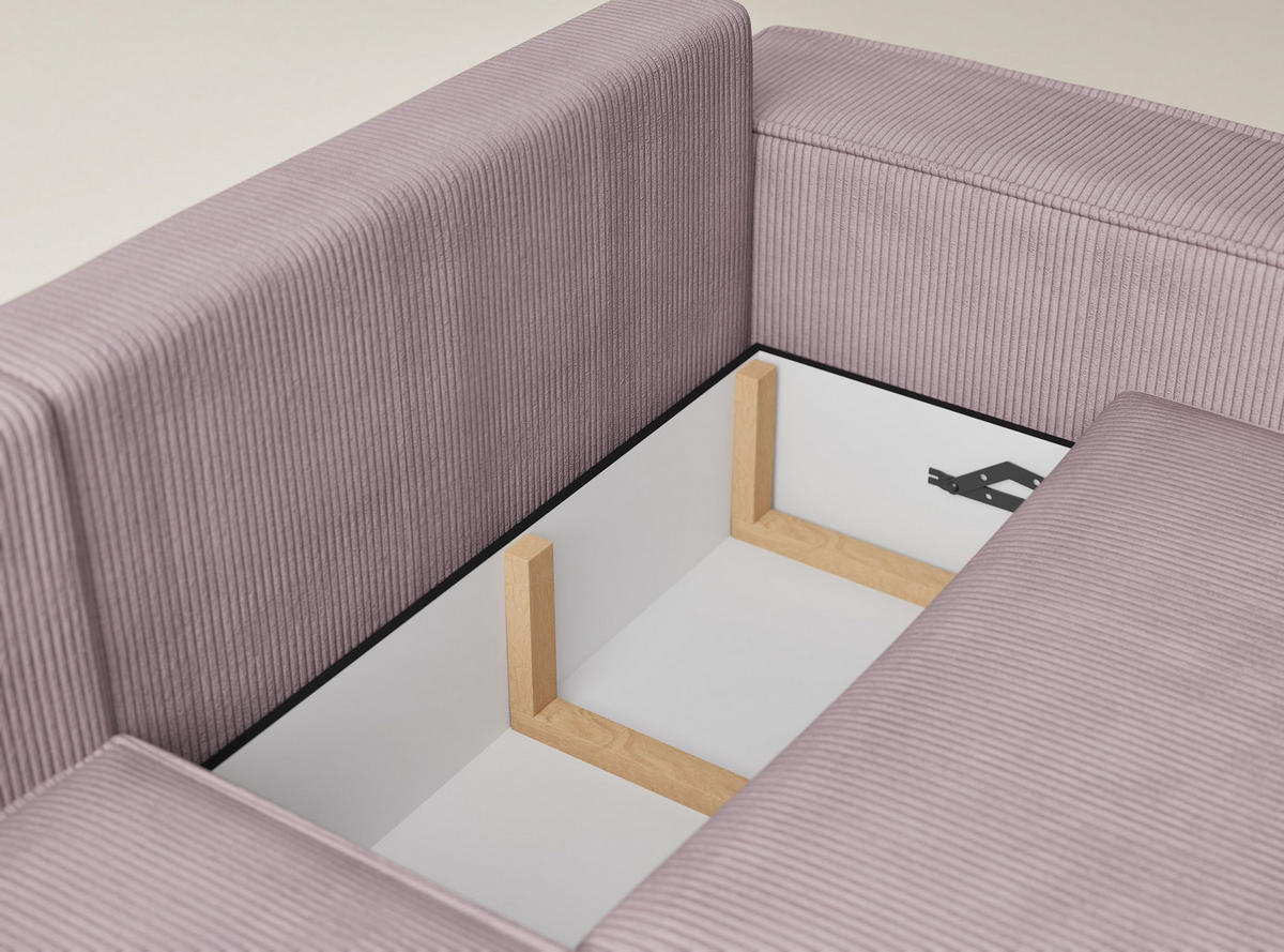 ECKSOFA MIT SCHLAFFUNKTION Tonga Lila Samtstoff - Flieder/Schwarz, Holz/Holzwerkstoff (105/225cm) - Maison de Reve