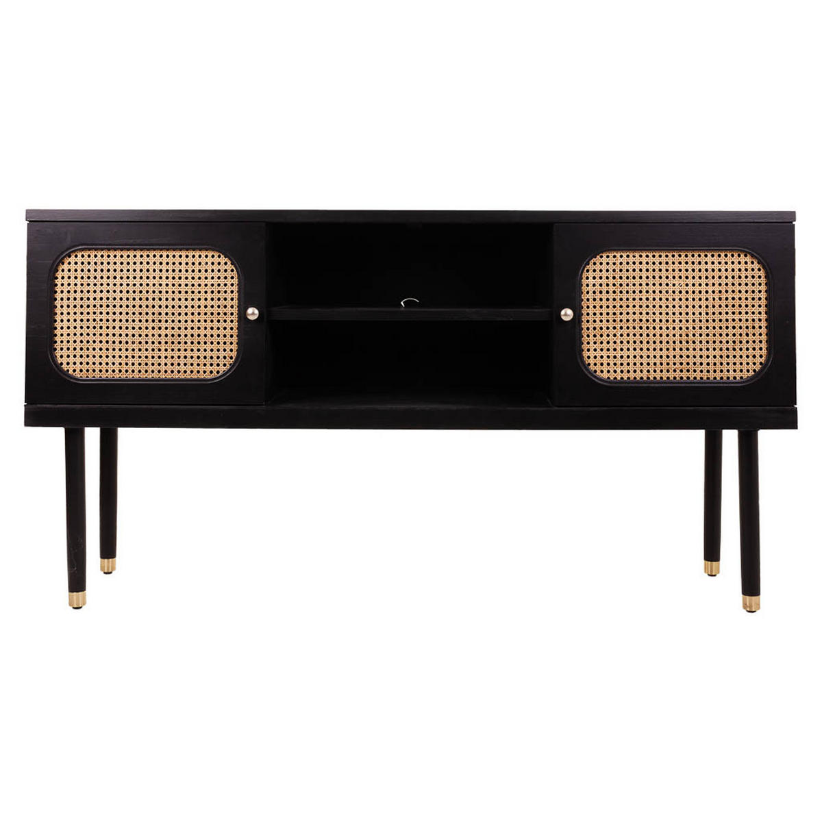 SIDEBOARD aus Holz und Bambusgitter mit zwei Türen, schwarz, 153x38x81 cm - Schwarz, Holz (152.5/81/38cm) - Wanderlust