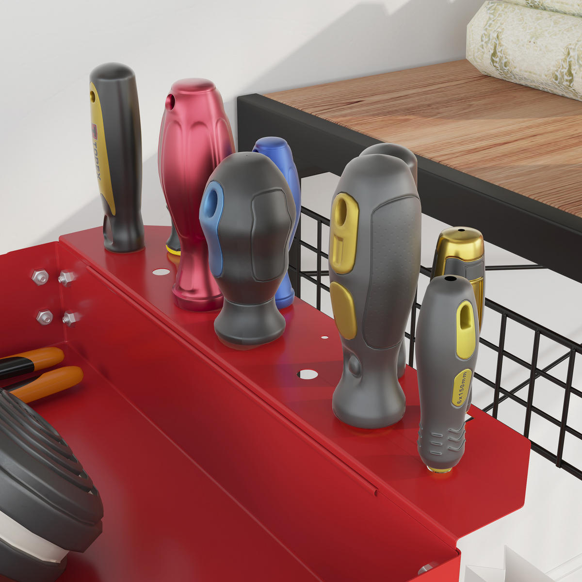 WERKSTATTWAGEN mit 3 Etagen, Werkzeugwagen leer bis 150 kg, Rot - Rot, Metall (35.3/76/83cm) - DURHAND