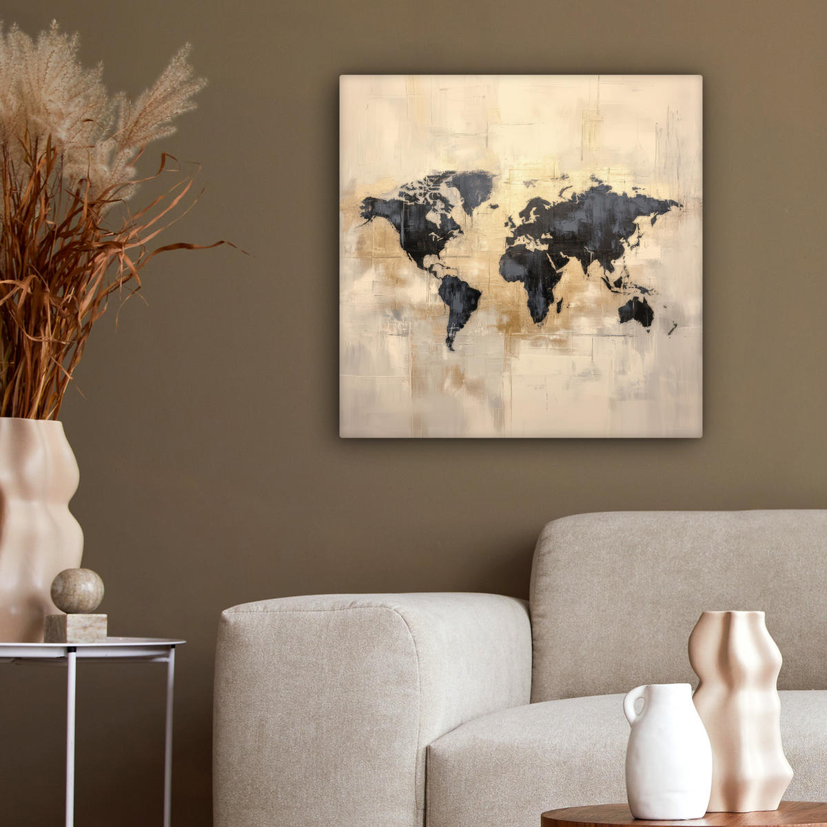 LEINWANDBILD Weltkarte - Gold - Schwarz - Abstrakt 50x50 cm - Kupferfarben, Textil (50/50cm) - MuchoWow