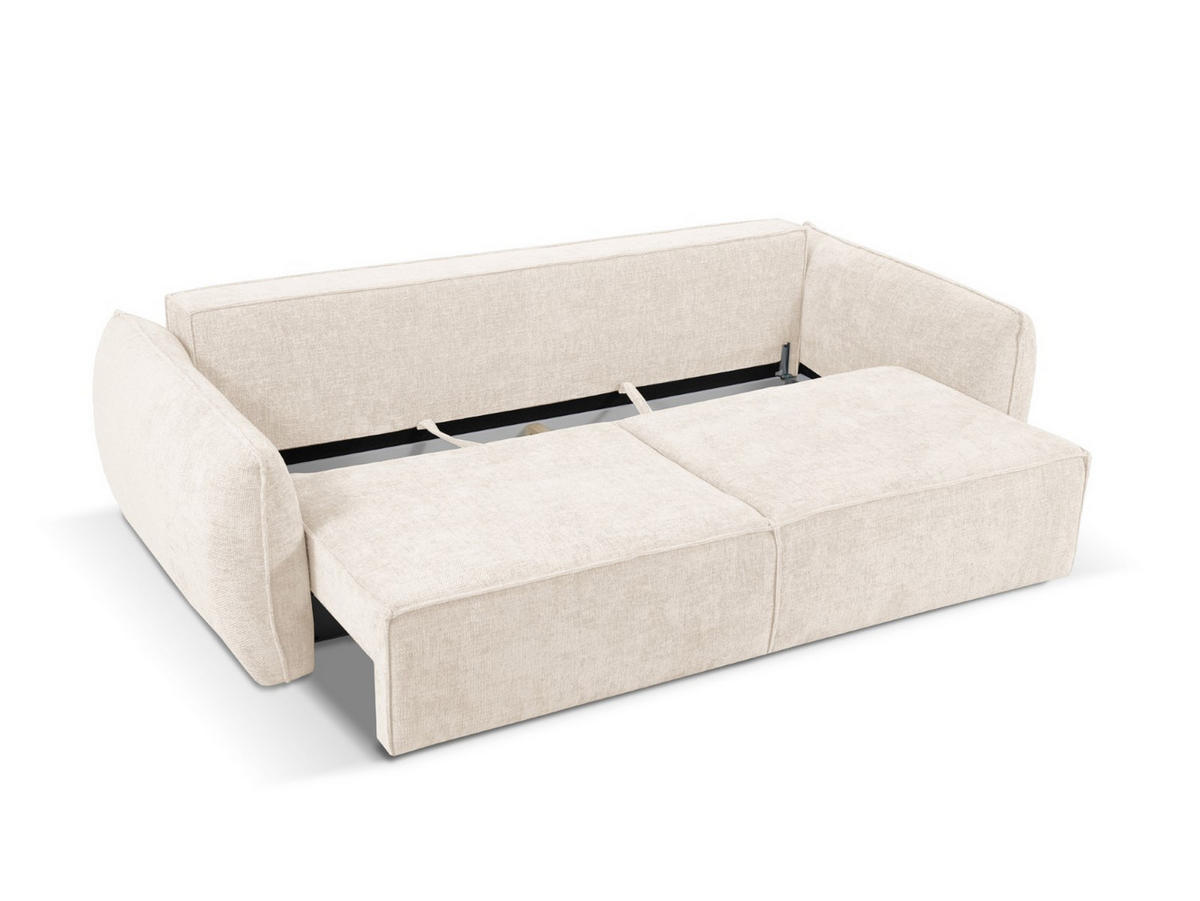AUSKLAPPBARES-SOFA mit Bettkasten Kaelle aus Chenille-Stoff leichtes beige 3 Sitzplätze - Creme, Textil (97/91/244cm) - Micadoni