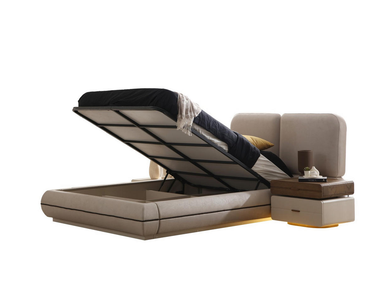 BETTANLAGE Valenica Typ-1 Bett mit Kopfteil 2 Nachttischen Kommode und Kleiderschrank - Beige, Holzwerkstoff (160/200cm)