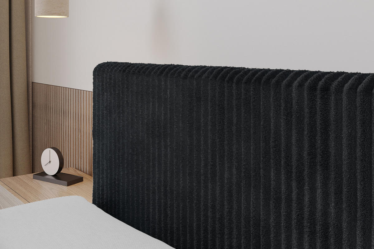 BOXSPRINGBETT mit Matratze H3|H4 und Lattenrost - TOLO KING 140x200 Cord - Schwarz - Schwarz, Holzwerkstoff (140/200cm) - ALTDECOR