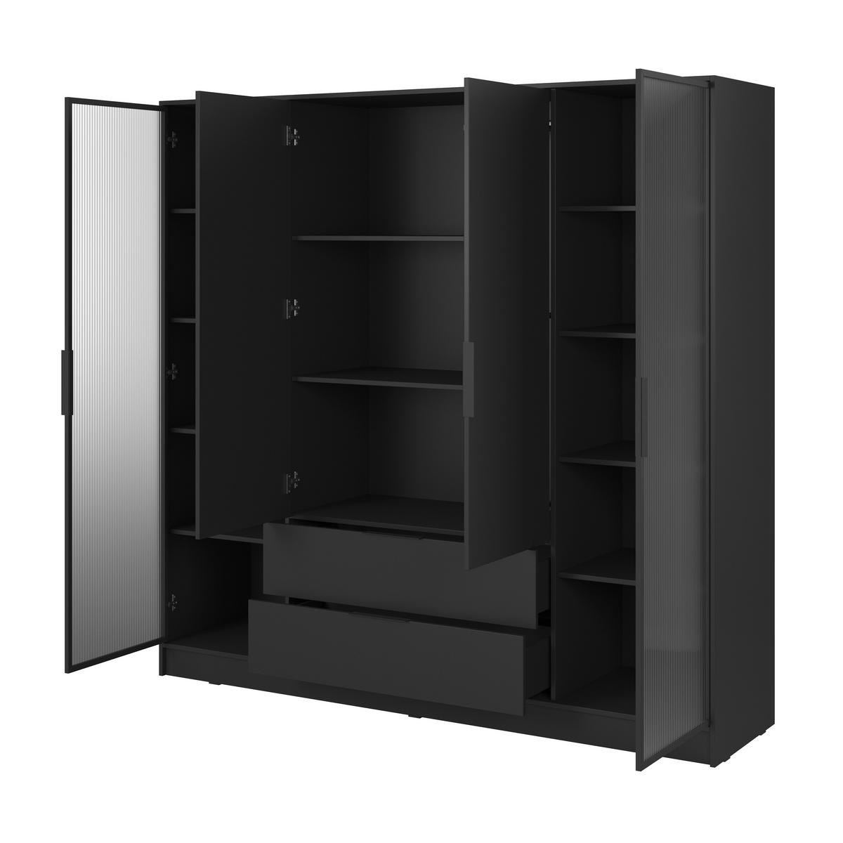 DREHTÜRENSCHRANK CATERINA 206/200/51 cm 4-türig Schwarz - Schwarz, Holzwerkstoff (206/200/51cm) - MASSENO