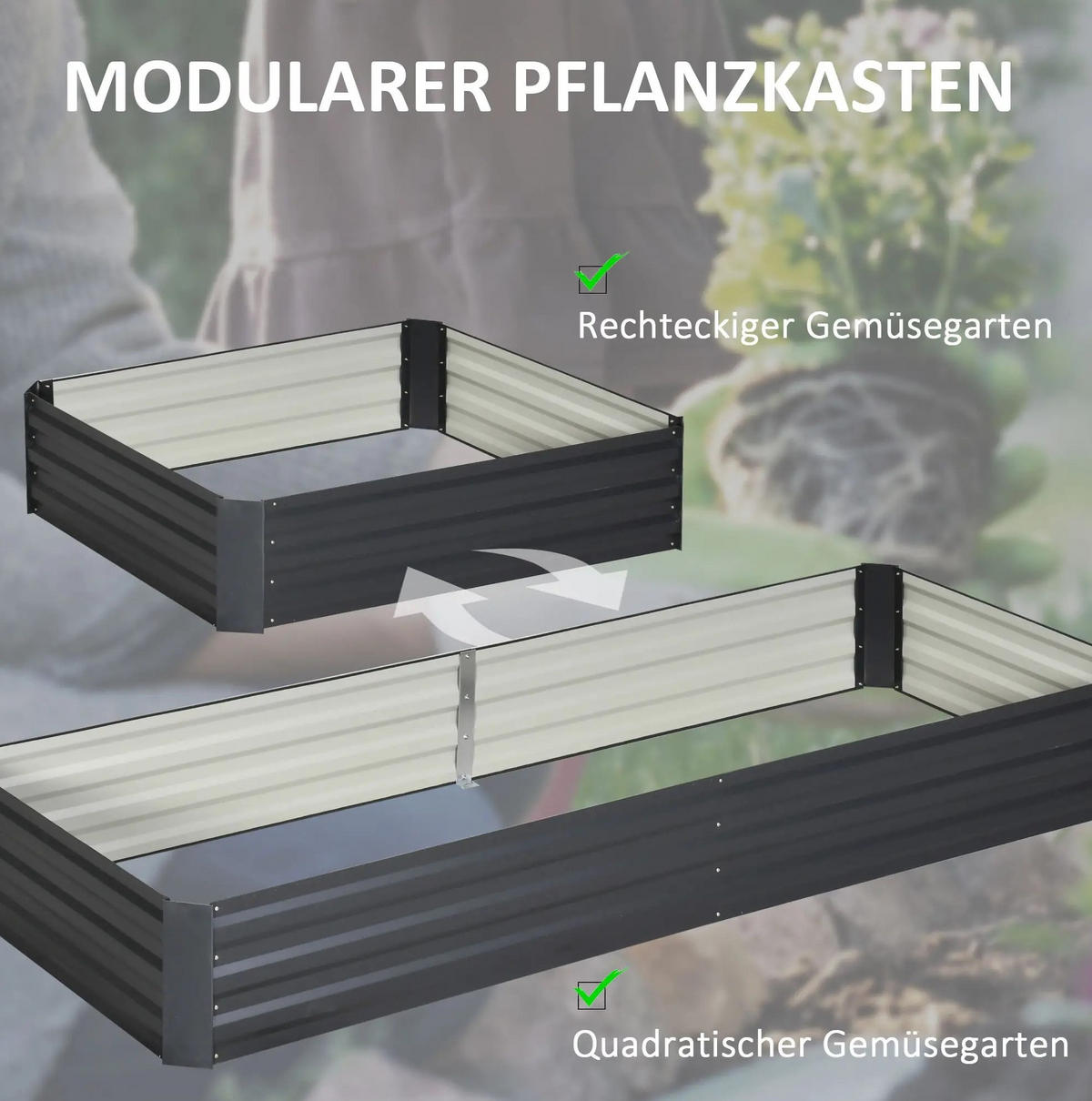 BLUMENKASTEN aus Stahl 241x90,5x30 cm Grau mit offenem Boden - Grau, Metall (90.5/30/241cm) - Modfu