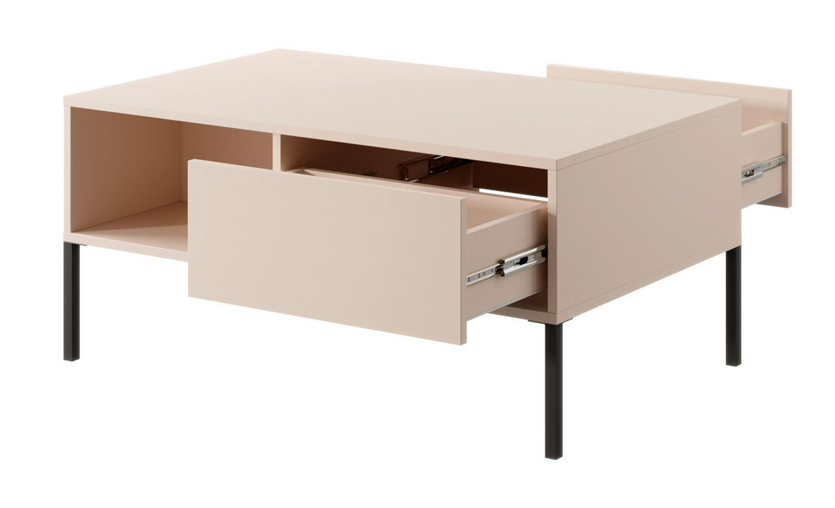 COUCHTISCH Piemontesia 2S Beige 96,9/44,4/60 cm – mit Push-to-Open-Funktion - Beige/Schwarz, Holzwerkstoff/Metall (60/96.9/44.4cm) - AX Living