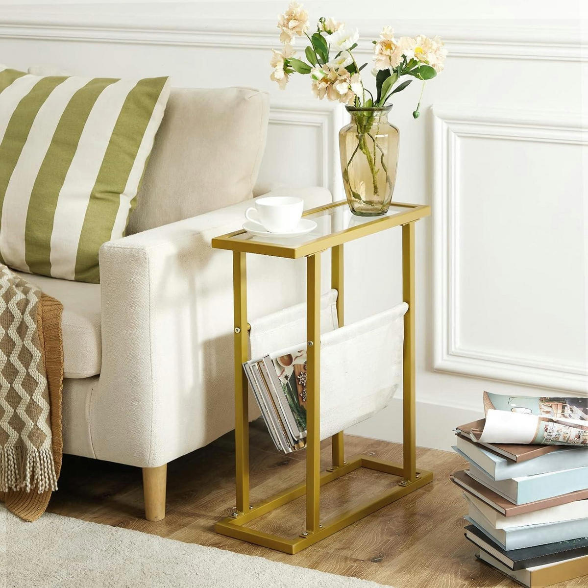 BEISTELLTISCH mit Zeitschriftenhalter Gold 40 x 18 x 55 cm - Goldfarben, Metall (40/18/55cm)