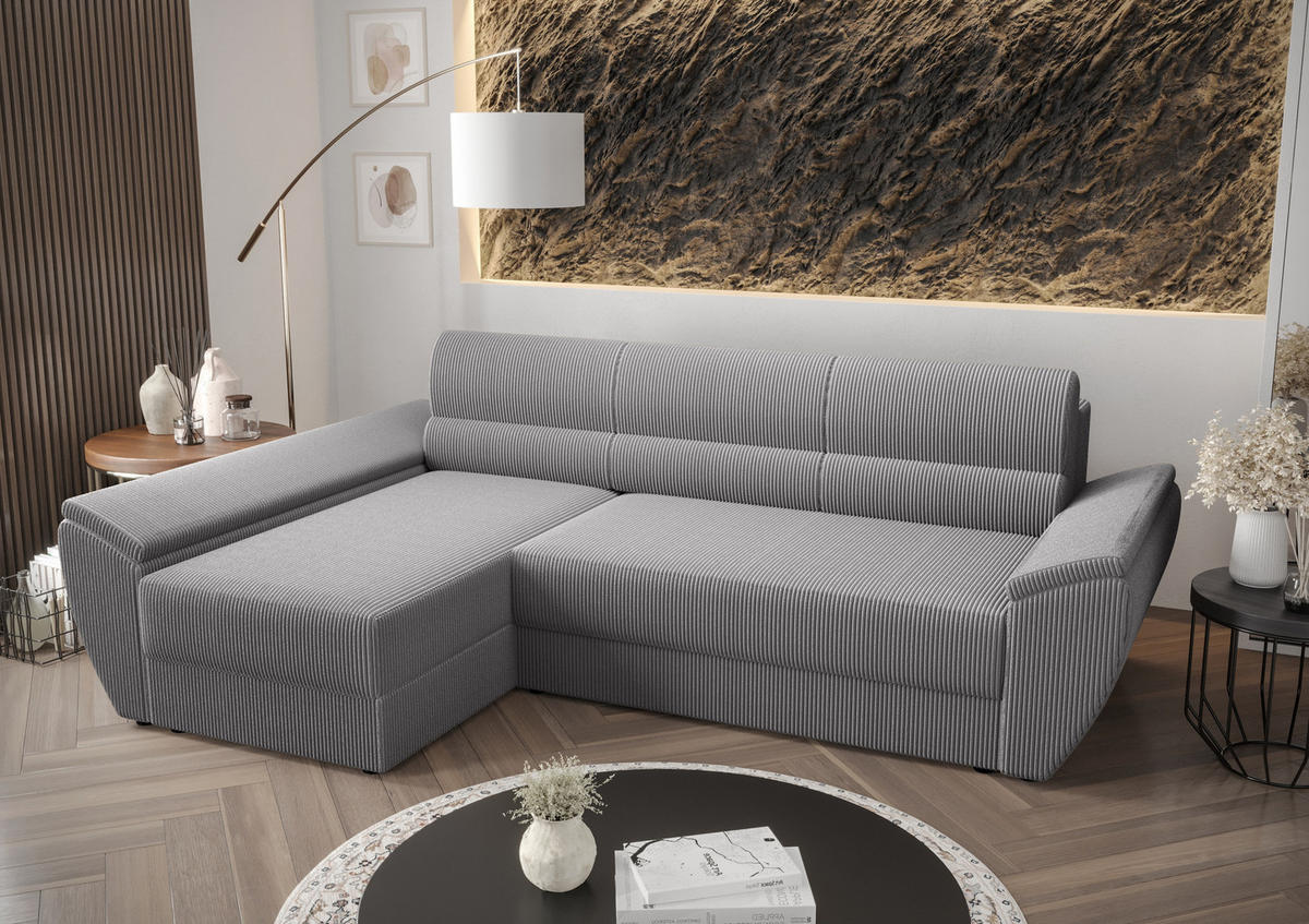 ECKSOFA L REBI L3 Poso 110 Links mit Schlaffunktion, Hellgrau - Hellgrau, Textil (251/140cm)