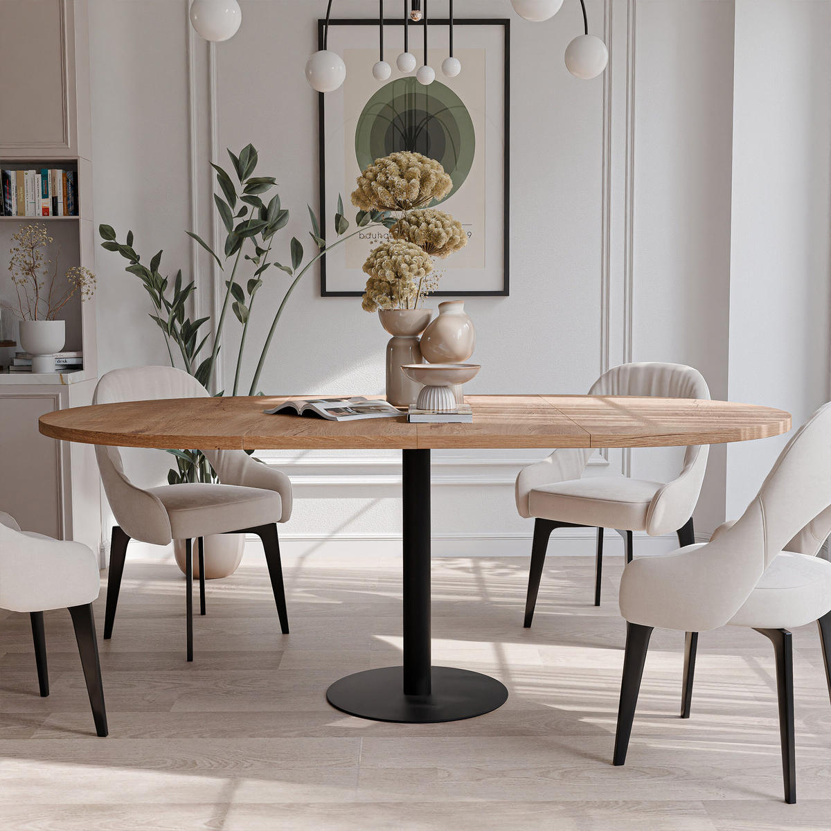 TISCH einbeinig schwarzes Bein, MDF Tischplatte, Lefkas Eiche - Schwarz/Braun, Holzwerkstoff (100/100/76cm) - Idohome