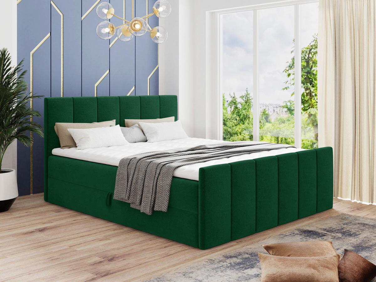BOXBETT Star Lux - 180x200 - grün (Kronos 19, Velvet) - Schwarz/Grün, Holz/Holzwerkstoff (180/200cm) - Sofnet