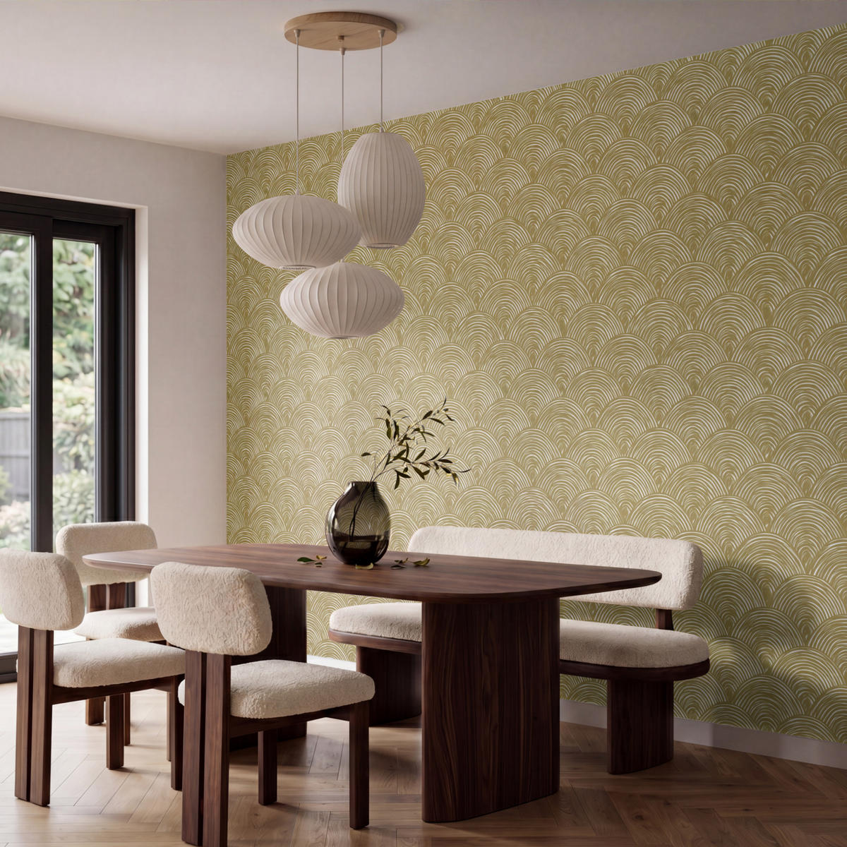 TAPETE - Fächer - Geometrisch - Grün - 400x260 cm - Goldfarben, Papier (400/260cm) - OnlyWow