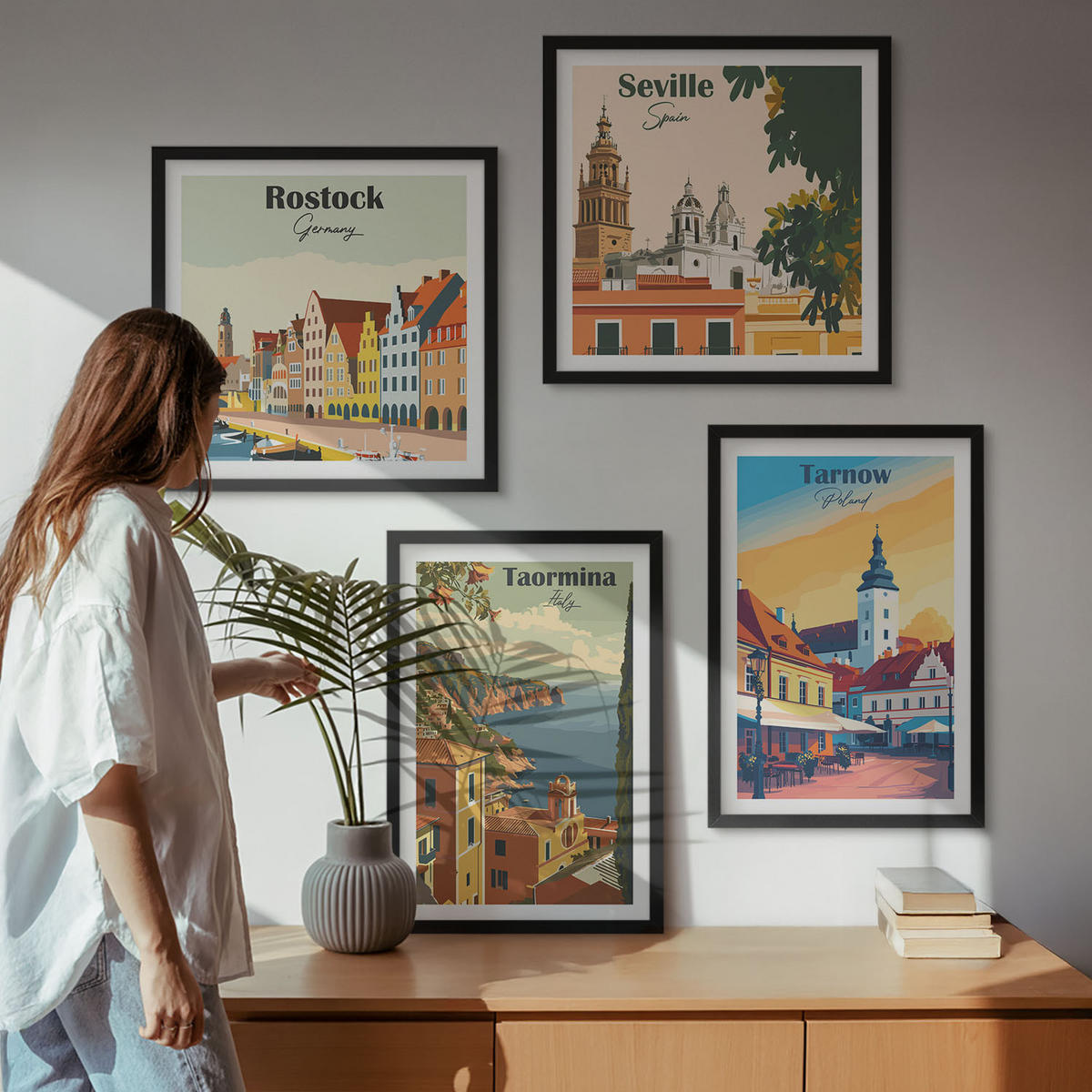 WANDBILDER 4er-Set - 50x50 cm & 40x60 cm Schwarzer Rahmen - Architektur der Küstenstädte - Schwarz, Kunststoff (50/50cm) - ArtPrintCave