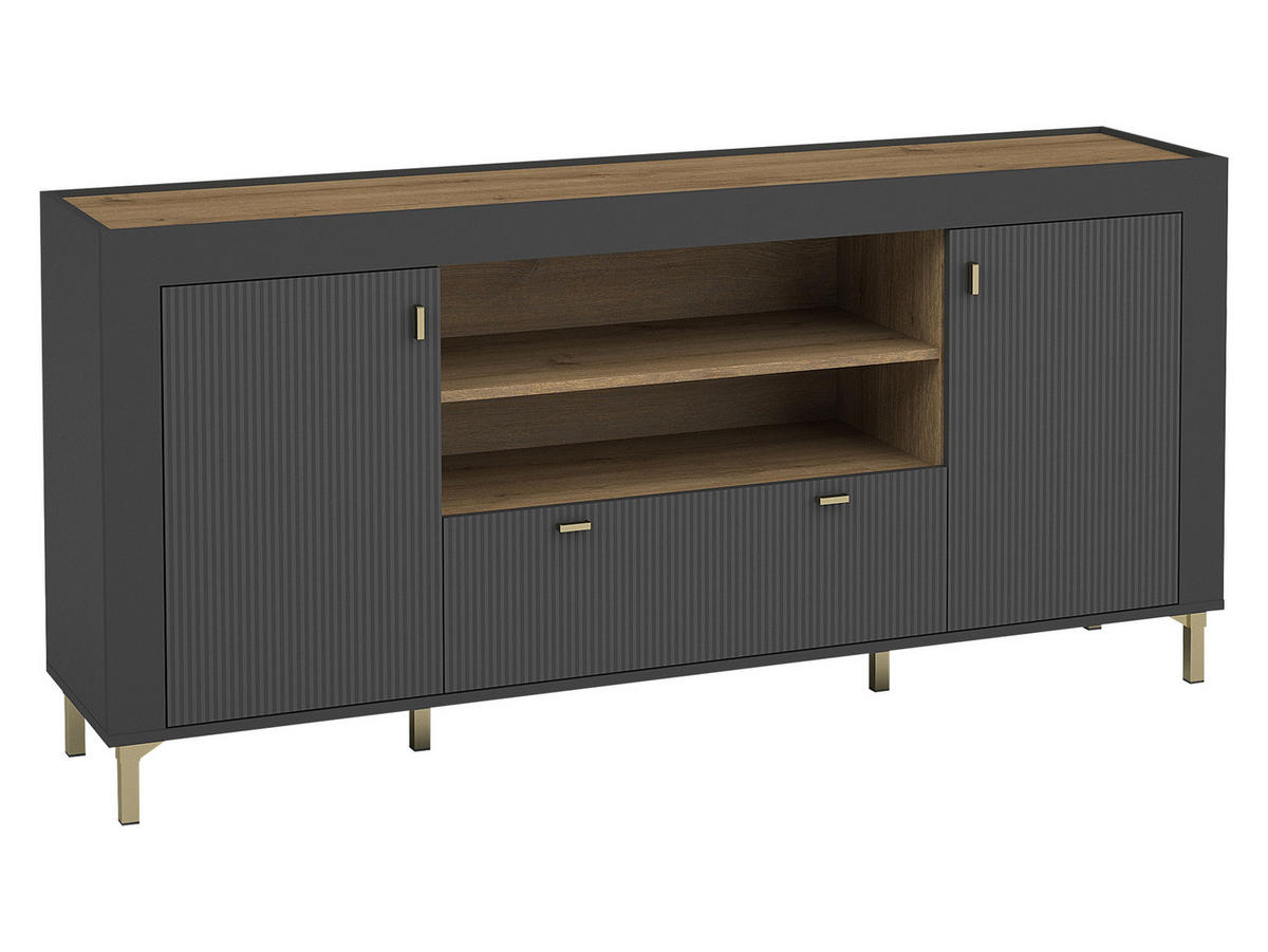 SIDEBOARD Mossa 2D1S MO07 - Goldfarben/Schwarz, Holzwerkstoff/Kunststoff (177/84/40cm) - MIRJAN24