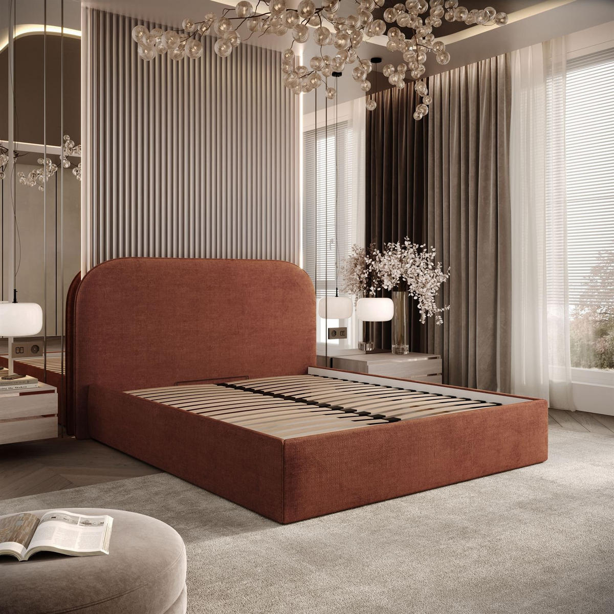 POLSTERBETT OLIMPIA mit Bettkasten 140x200, Perfect Harmony 52 - Rotbraun, Textil (140/200cm) - Lookway