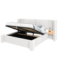 POLSTERBETT 140x200cm mit hydraulischer Staufunktion, Beige- Leinen - Beige, Textil (140/200cm) - KOMHTOM