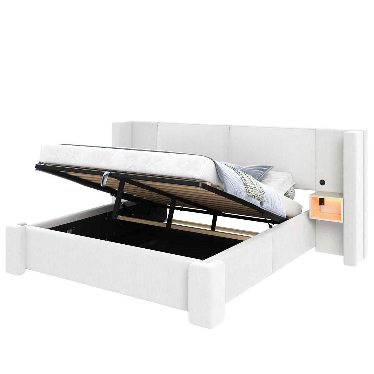 POLSTERBETT 180x200cm mit hydraulischer Staufunktion, Beige- Leinen - Beige, Textil (180/200cm) - KOMHTOM