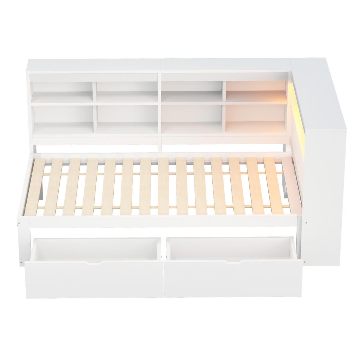 TAGESBETT 90x200 cm Weiß mit LED, USB-Steckdose und viel Stauraum - Weiß, Holzwerkstoff (90/200cm) - Modfu