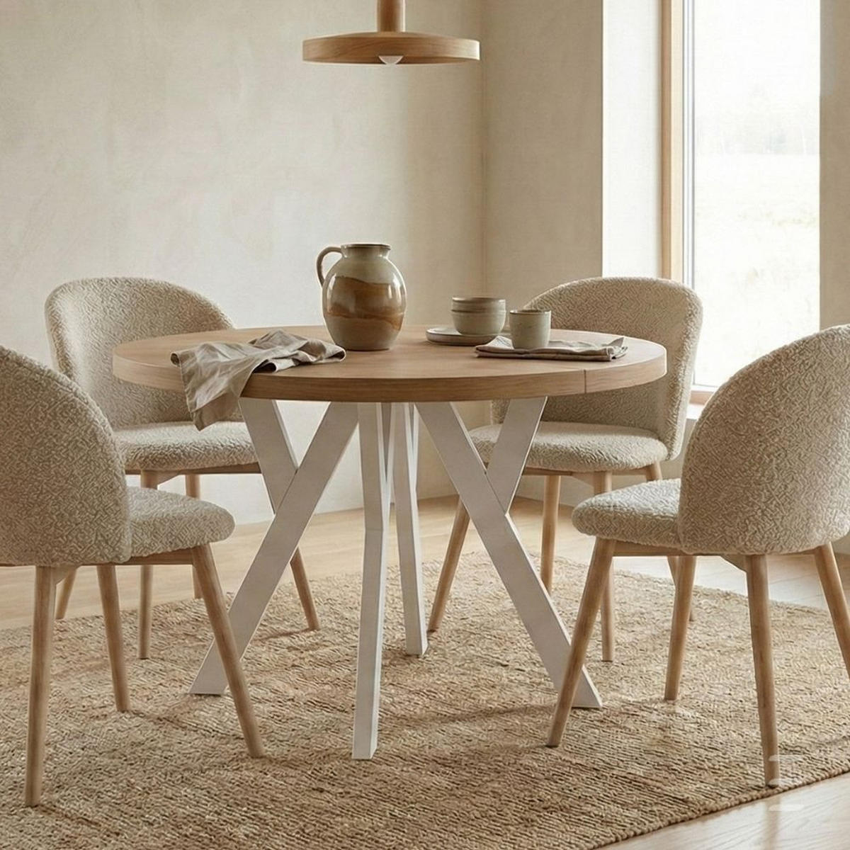 ESSTISCH Runder Ausziehbarer PERO 90/190, Eiche Craft Golden/Weiss - Braun/Weiß, Holz (190/90/77cm) - Dekori_Interiors