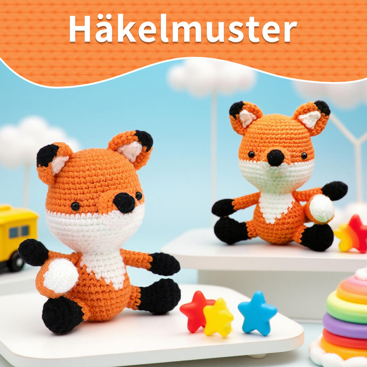 KOMPLET za kvačkanje lisica oranžna, amigurumi za začetnike z navodili - oranžna, tekstil (1/1/1cm)