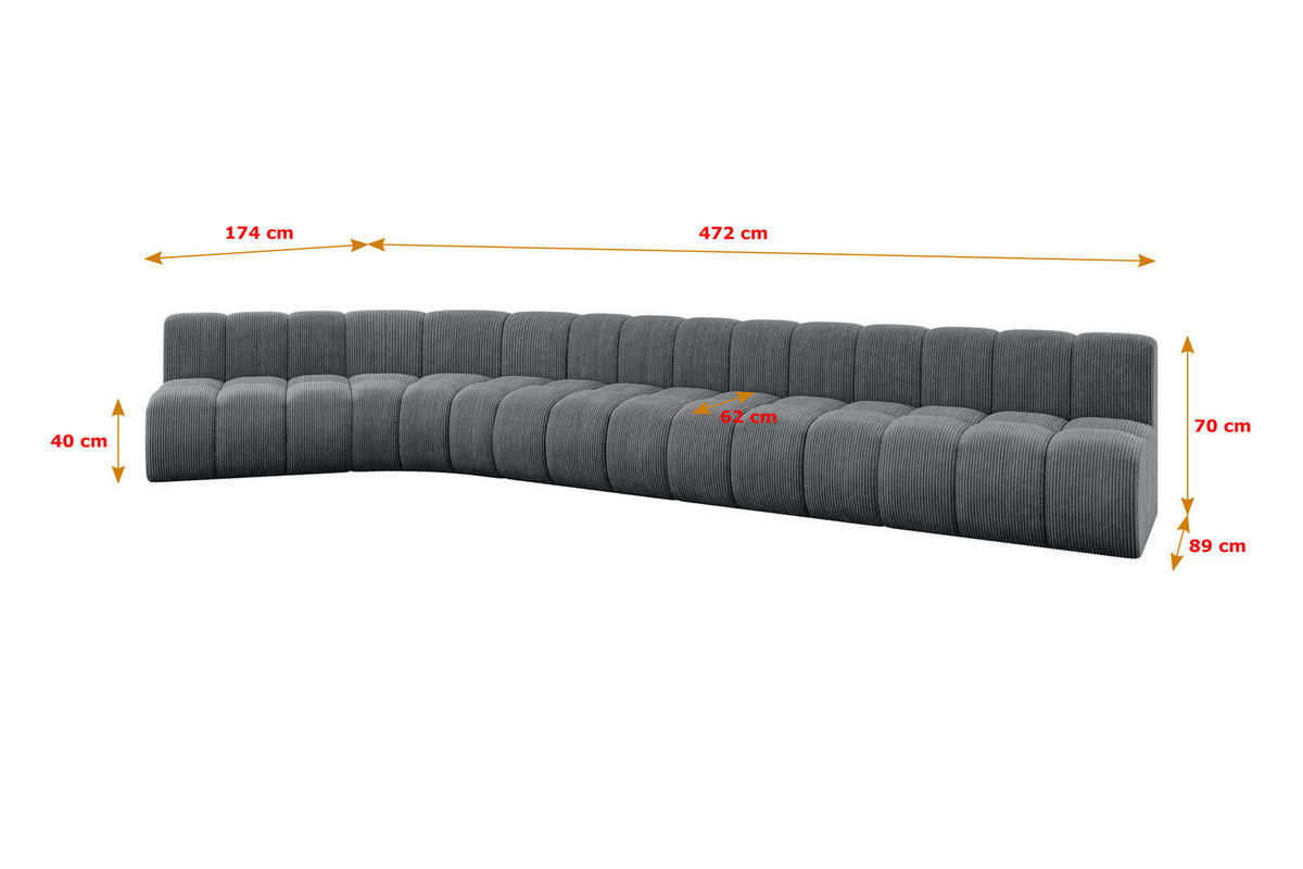 ECKSOFA modulares Sofa Montra-L3 - 472x174x70 cm Dunkelgrau - Dunkelgrau, Holzwerkstoff/Textil (472/174cm) - ALTDECOR