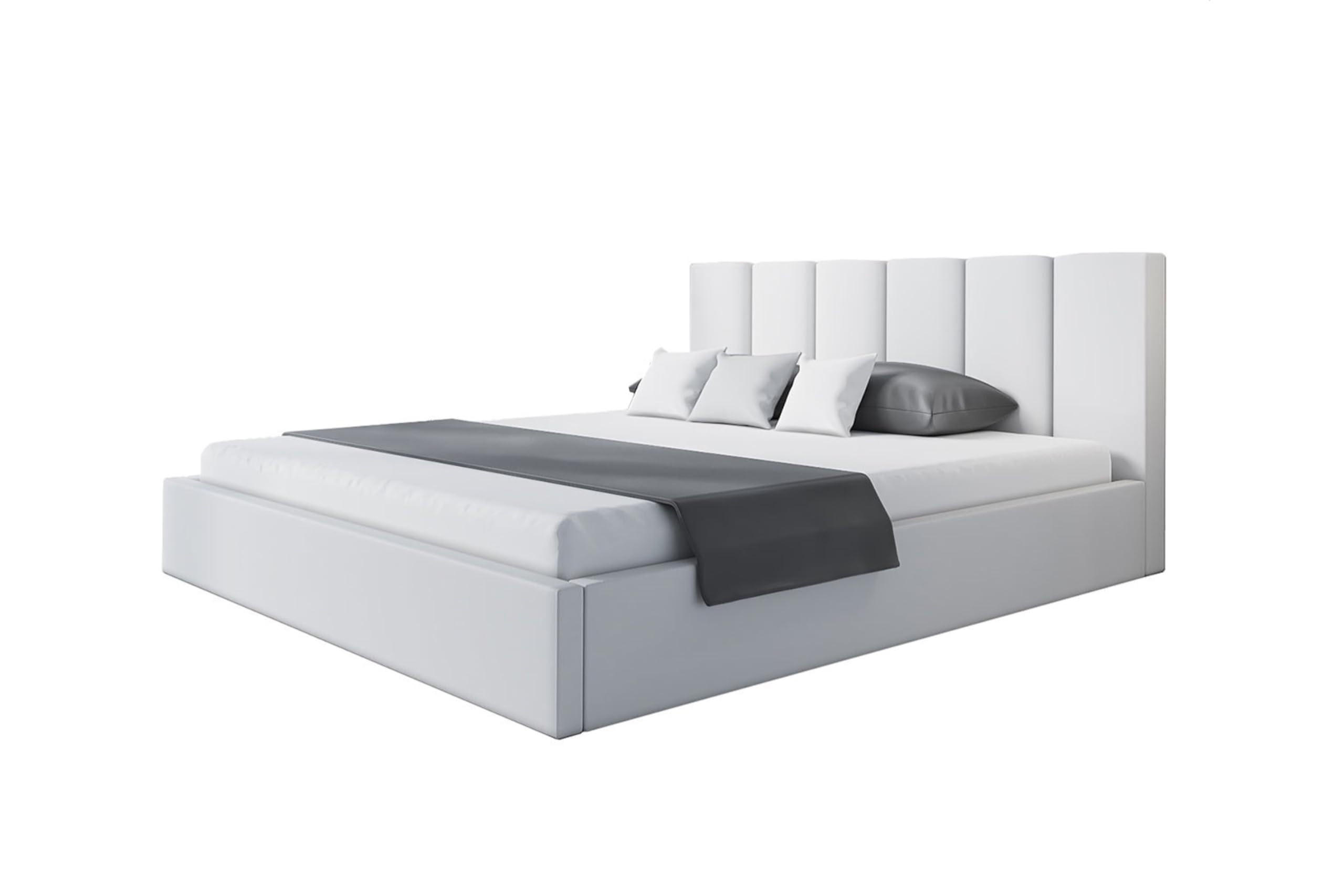 BETT 160x200 - Polsterbett mit Bettkasten und Holzrahmen - Modern Betten - Weicher Jasminstoff - Kollektion Tokio, Weiß - Weiß, Holz/Kunststoff (160/200cm) - Alpi-Möbel