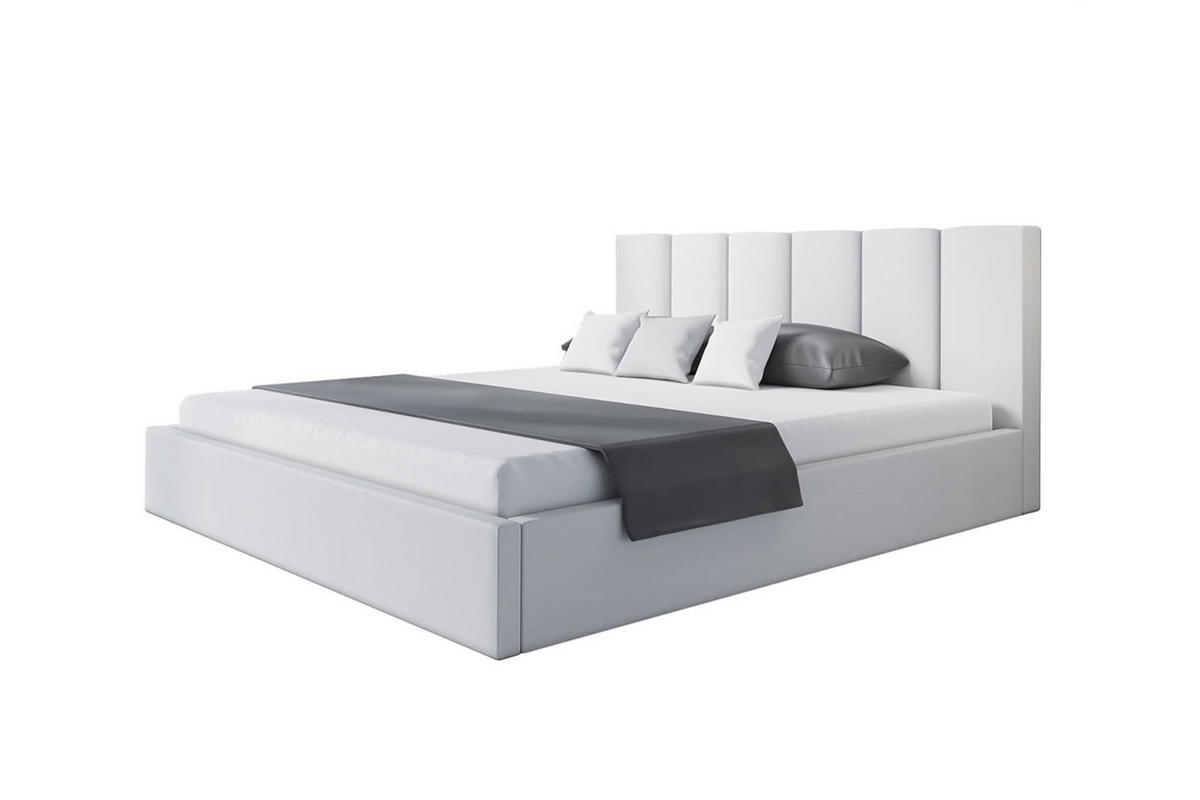 BETT 160x200 - Polsterbett mit Bettkasten und Holzrahmen - Modern Betten - Weicher Jasminstoff - Kollektion Tokio, Weiß - Weiß, Holz/Kunststoff (160/200cm) - Alpi-Möbel