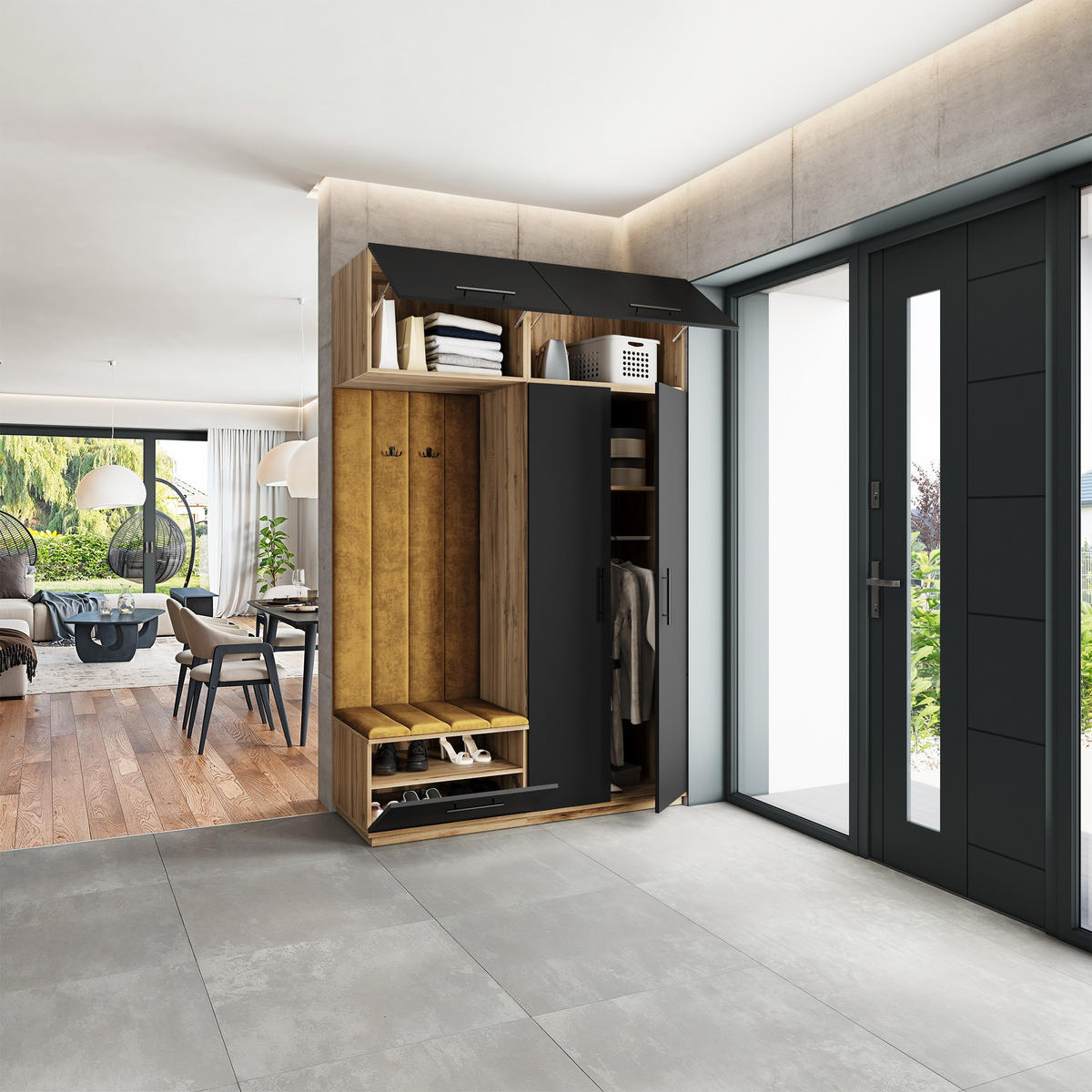 GARDEROBENSCHRANK REMA 150/240/60 cm Modern Garderobe-Set Eiche Wotan - Gelb/Eiche Wotan, Holzwerkstoff (150/240/60cm) - MASSENO