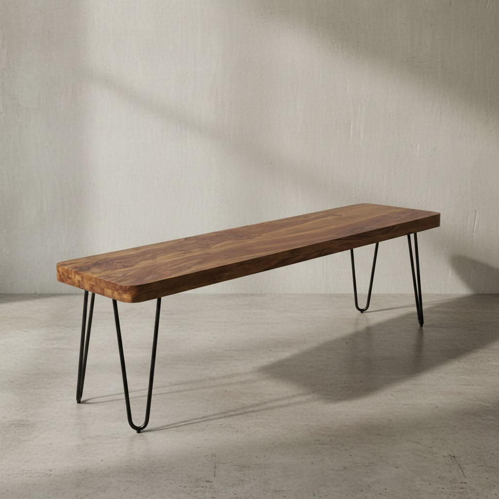 SITZBANK BALU Massivholz Metallbeine Landhausstil, Braun 160x40x45 cm - Schwarz/Braun, Holz/Metall (160/45/40cm) - KADIMA DESIGN