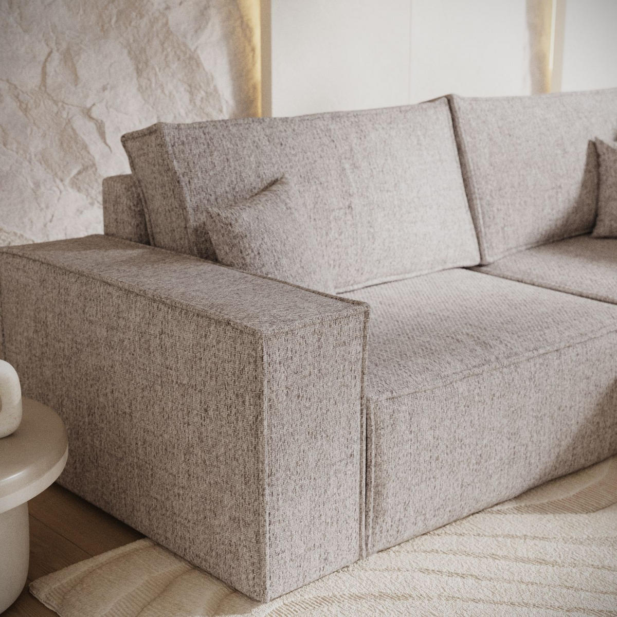 ECKSOFA AVION mit Schlaffunktion Beige im Neve Stoff - Beige/Schwarz, Holz/Holzwerkstoff (253/148cm) - AltaBeds