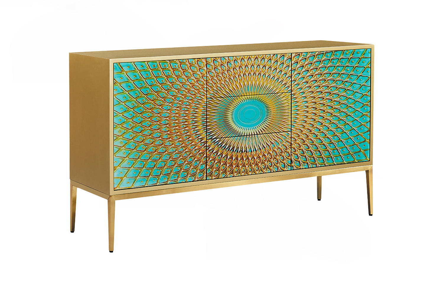 SIDEBOARD LAGO Grün Holz - Goldfarben/Grün, Holz/Holzwerkstoff (140/85/40cm) - KAWOLA