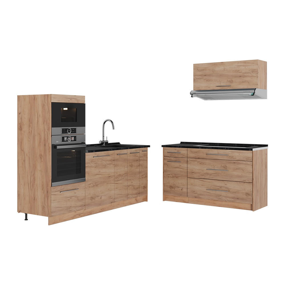 KÜCHENZEILE Fame-Line, Goldkraft Eiche/Goldkraft Eiche, 340 cm, AP Anthrazit - Honigeiche, Holzwerkstoff (340/153.6/60cm) - Vicco