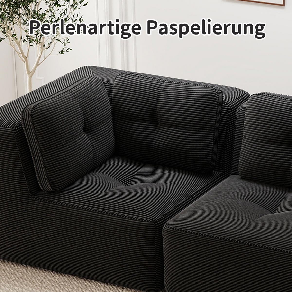 2-SITZER Sofa 208x104x69 cm aus Cordstoff rahmenlos modular, schwarz - Schwarz, Textil (104/69/208cm)