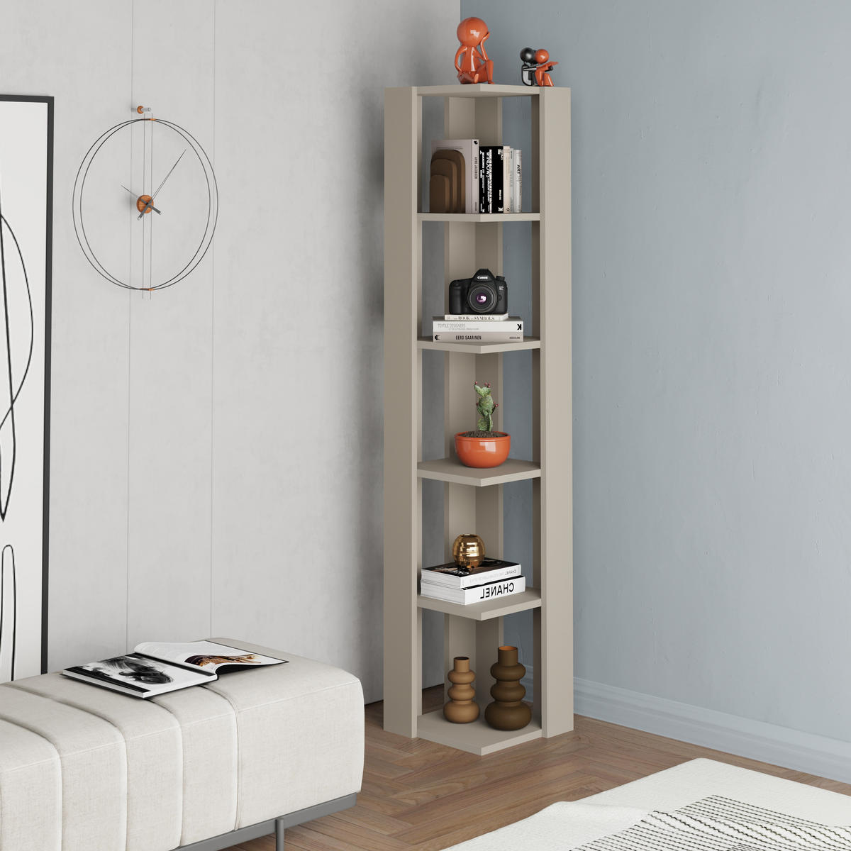 ECK BÜCHERREGAL Nati Sandstein 34/34/161 cm - Sandfarben, Holzwerkstoff (34/160.8/34cm) - Decortie