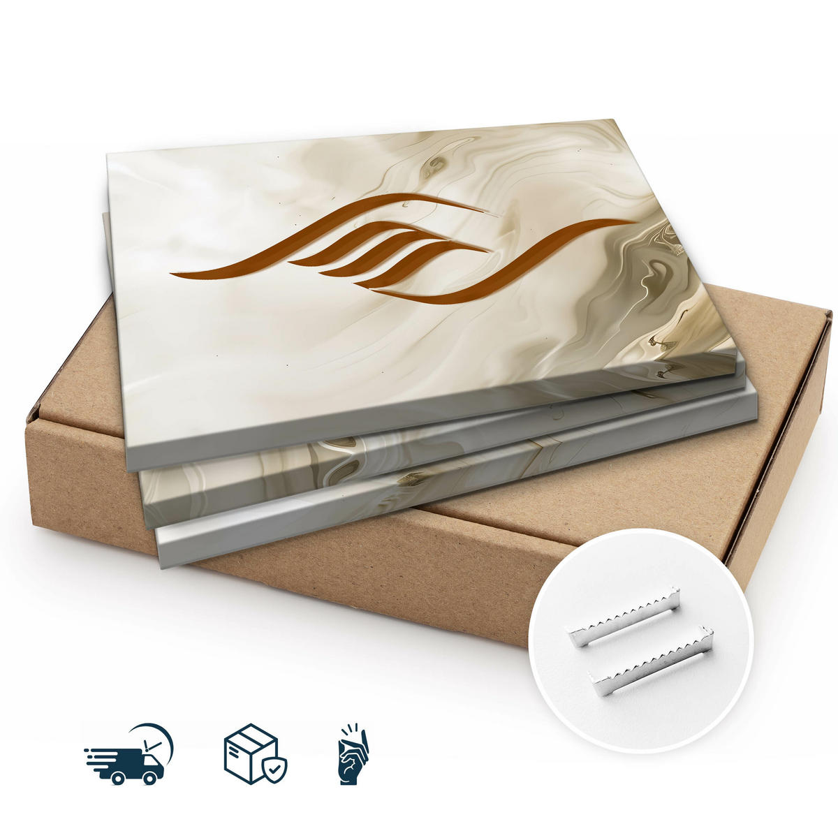 LEINWANDBILDER 3-es Set Marmor Symbole - Beige/Weiß, Textil (90/40cm) - Muralo
