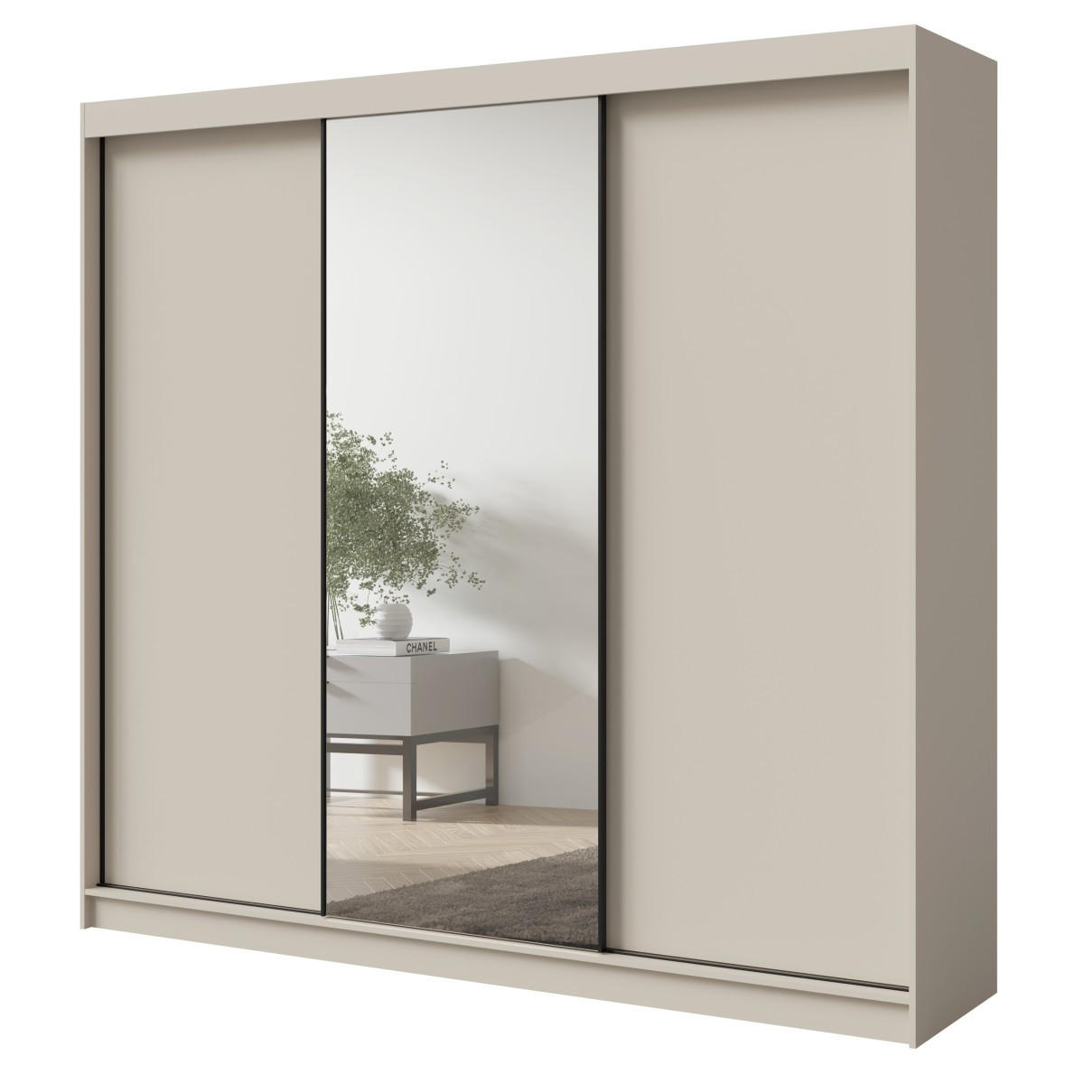 SCHWEBETÜRENSCHRANK mit Spiegel Fiore Plus 3D1L 250 Kaschmir/Schwarz - Kaschmir/Schwarz, Holzwerkstoff/Metall (250/236/60cm) - mzm24