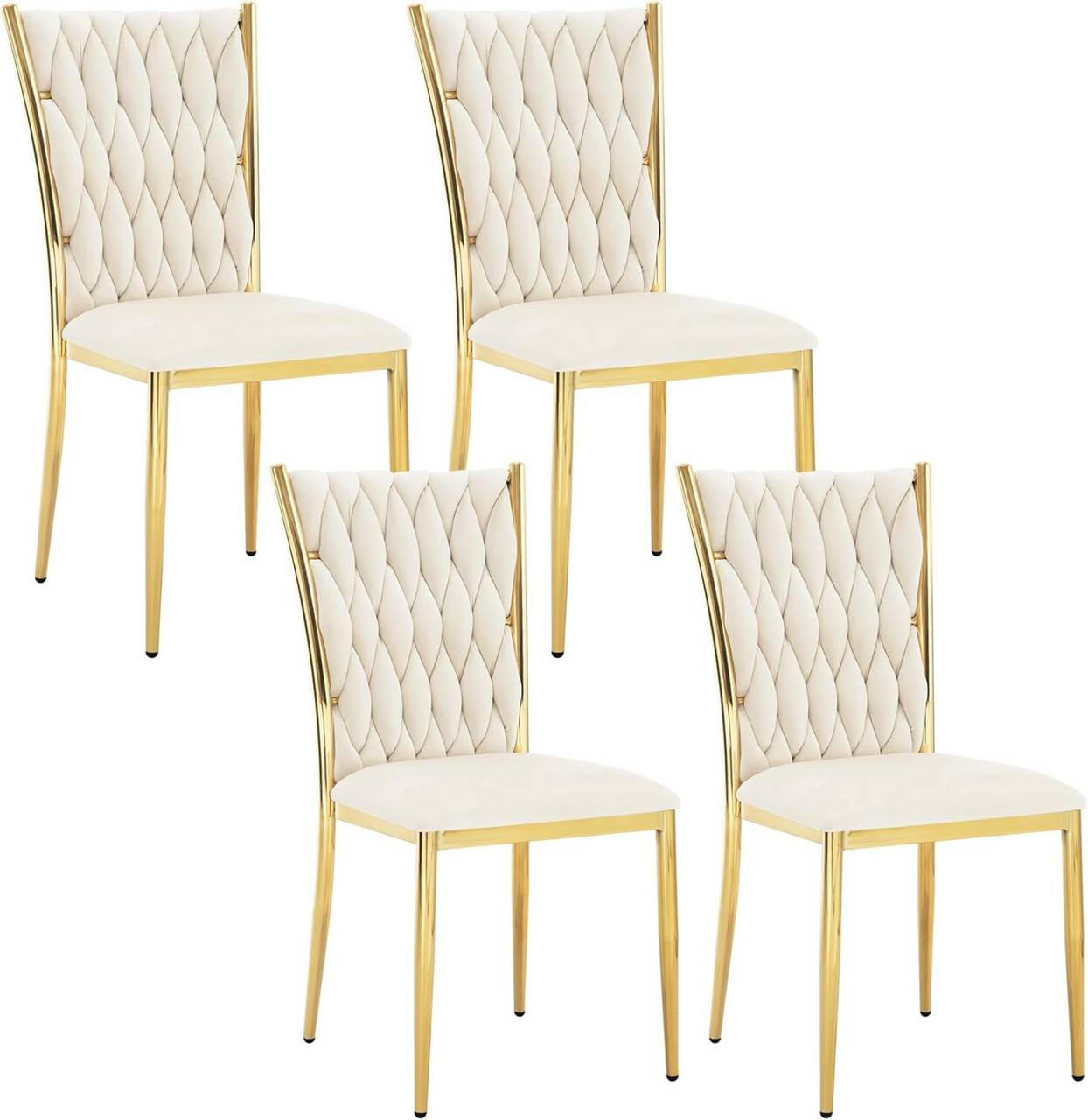 ESSZIMMERSTUHL 4er Set hohe Rückenlehne, Samt, Creme - Creme, Kunststoff/Textil (46/94.5/48cm) - Woltu