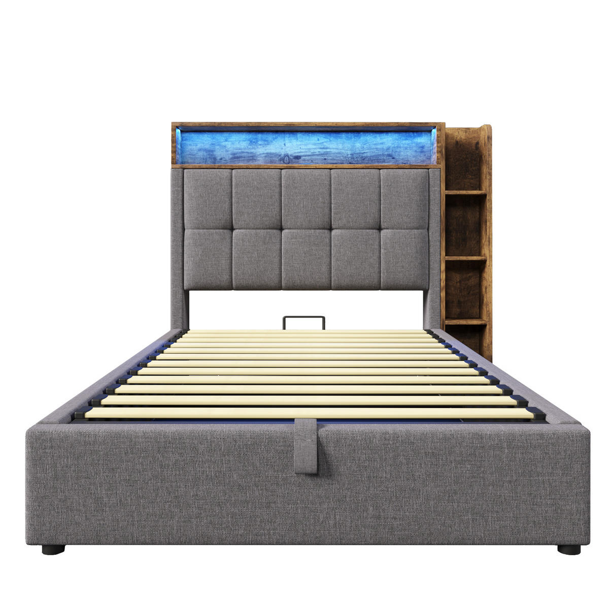 POLSTERBETT 90x200cm Grau USB-C LED-Licht App-Steuerung Leinen - Grau, Holz (90/200cm) - FLIEKS