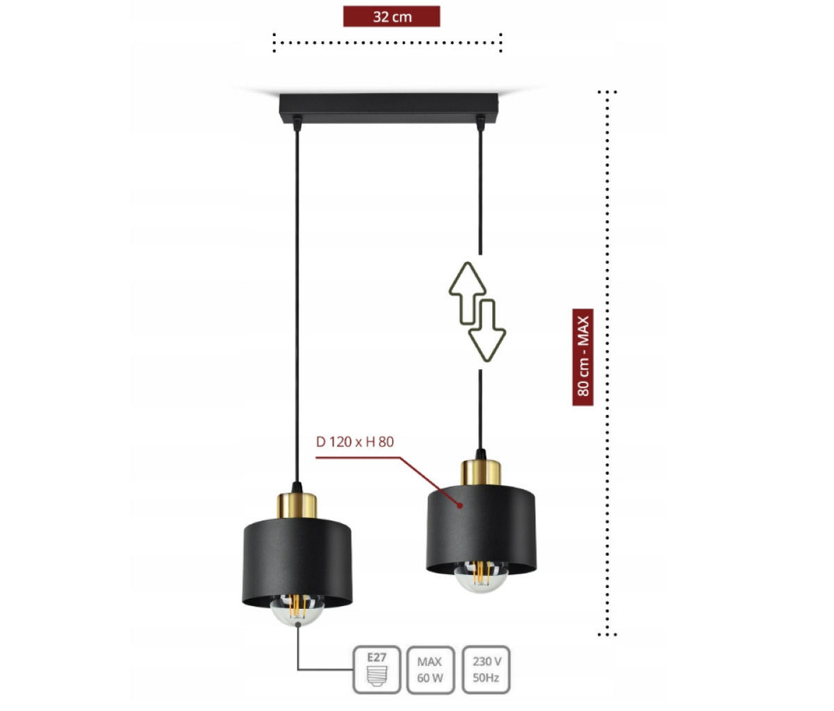 PENDELLEUCHTE BLACKSPOT - Goldfarben/Schwarz, Metall (12/35/80cm) - kiki design
