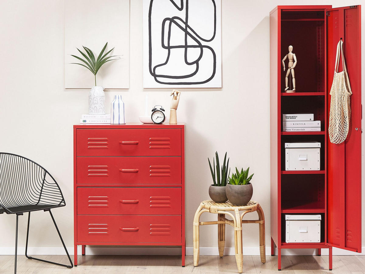 KOMMODE rot 4 Schubladen Enago - Rot, Metall (80/102/40cm) - Beliani