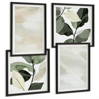 BILDER SET 4er Set - 50x50 cm & 40x60 cm Schwarzer Rahmen - Leuchtende, abstrakte Boho-Farben - Schwarz, Kunststoff (50/50cm) - TULUP